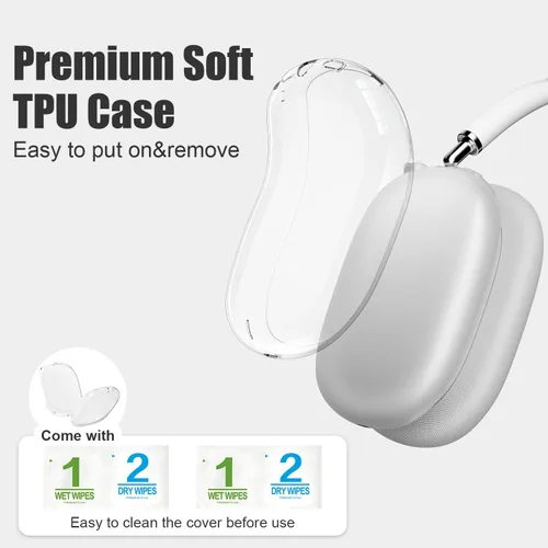 Miniatura 5 de VICHYIE Funda para AirPods Max, funda transparente de TPU suave antiarañazos, accesorios transparentes para auriculares Airpods Max (transparente)