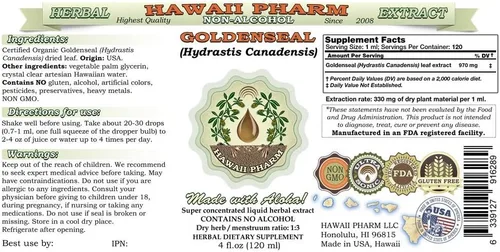 Miniatura 2 de Hawaii Pharm Goldenseal Extracto líquido sin alcohol, Goldenseal (Hydrastis Canadensis) Glicerita de hoja seca 4 onzas