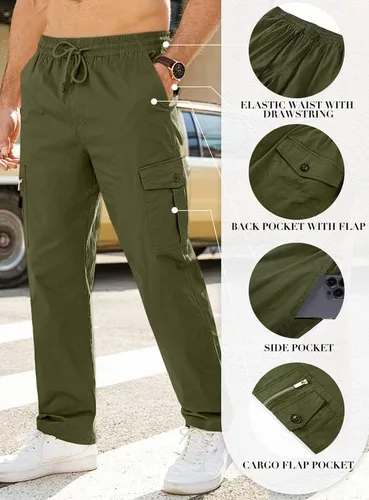 Miniatura 6 de JMIERR Mens Casual Cargo Pants Elastic Waist Drawstring Stretch Relaxed Fit Tactical Joggers Work Pants Multi Pockets