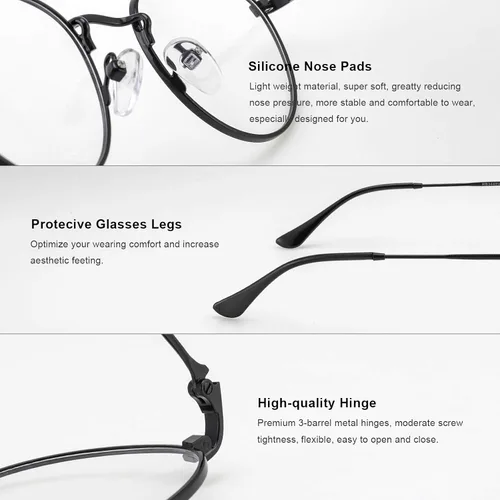 Miniatura 5 de Lentes de lectura redondos de metal pequeños para mujeres y hombres, clásicos, vintage, retro, bloqueo de luz azul, lectores de computadora Negro
