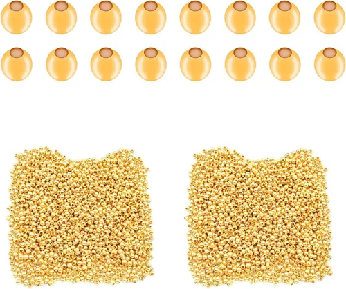 Miniatura 10 de 4800 cuentas espaciadoras de metal de 0.079 pulgadas chapadas metálicas, cuentas redondas pequeñas y suaves, espaciadores de cuentas de metal