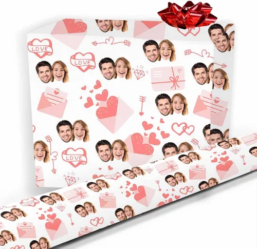 Miniatura 11 de Artsadd Papel de regalo personalizado con texto con imagen para aniversario, día de San Valentín, papel de regalo con foto personalizada con corazón