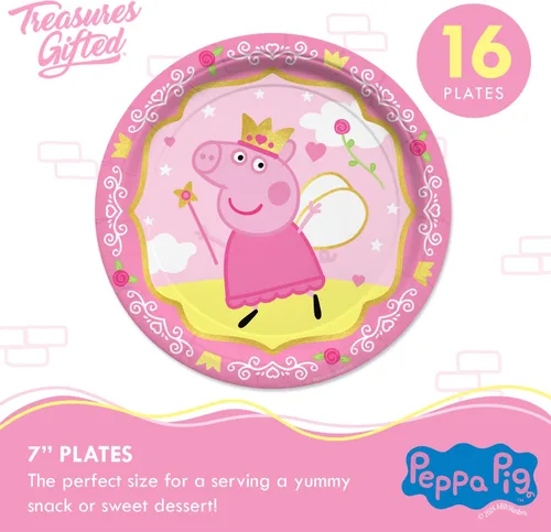 Miniatura 3 de Treasures Gifted Decoraciones de cumpleaños con licencia oficial de la princesa Peppa Pig – Sirve a 16 invitados – Juego de vajilla