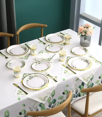 Miniatura 4 de Platos y servilletas de vegetación para fiesta - Sirve para 16 - Platos verdes, tazas de fiesta, cuchillos, tenedores, tema de vegetación para baby