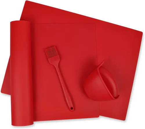 DII Kitchen Millennium - Juego de 4 piezas resistentes al calor, sin costuras, antiadherentes, apto para lavavajillas, sin BPA, de silicona, DII Rojo