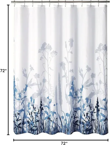 Miniatura 8 de Cortina de ducha de tela de baño floral azul y gris con ganchos, accesorios decorativos de baño, a prueba de agua, ojales de metal reforzados, 72 x