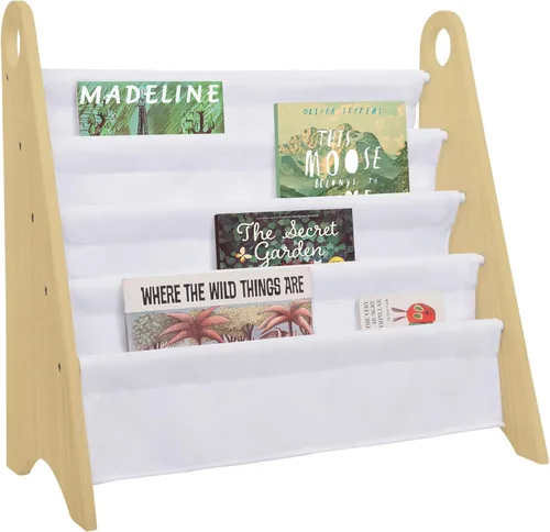 Miniatura 9 de Wildkin Estantería para niños, almacenamiento moderno de madera con 4 estantes y asas de tela, organizador para el hogar o el aula, gris y blanco