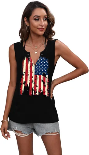 Miniatura 3 de T&Twenties - Camiseta sin mangas con diseño de bandera americana para mujer, con perforaciones de anillo, para el 4 de julio, camiseta de tirantes