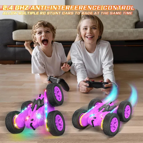 Miniatura 2 de Terucle Coche de Control Remoto, Coches RC Acrobacias Juguetes de Coche RC Nuevas Luces LED y Faros Mejorados Juguetes para Niñas Doble Cara Morado