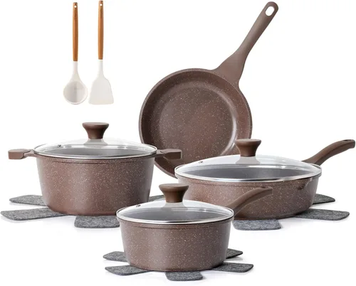 SENSARTE Juego de Utensilios de Cocina Antiadherentes de 13 Piezas, Juego de Ollas y Sartenes Saludables Juego de Cocina con Asas que Permanecen