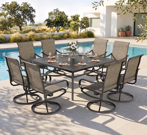 Miniatura 22 de PHI VILLA Juego de comedor de patio de 5 piezas con 4 sillas de comedor giratorias para exteriores y 1 mesa de comedor redonda grande, silla de tela
