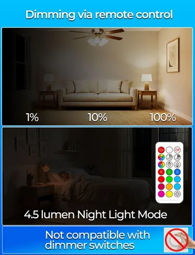 Miniatura 4 de ILC Bombilla LED RGB, bombilla que cambia de color, equivalente a 40 W, 450 LM, 2700 K blanco cálido 5 W E26 base de tornillo RGBW, 12 opciones