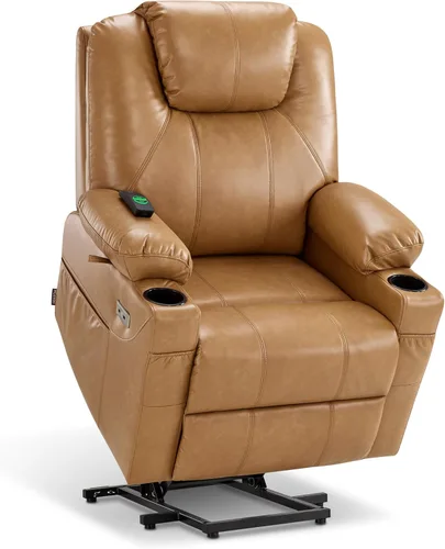 Miniatura 30 de MCombo Sillón reclinable eléctrico con capacidad de elevación, masaje y calor para ancianos, 3 posiciones, 2 bolsillos laterales y portavasos