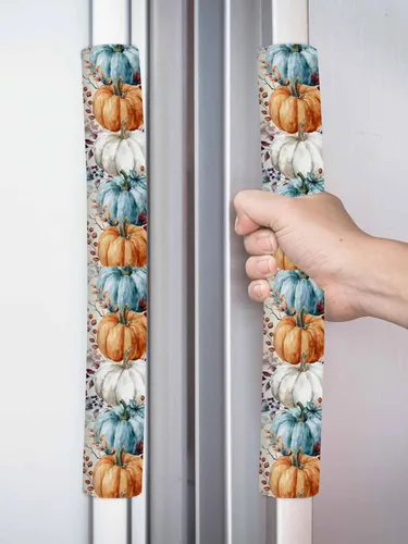 Miniatura 8 de Juego de 2 fundas de arpillera otoñal para manijas de puerta de refrigerador, para lavavajillas, microondas, horno, nevera, estufa