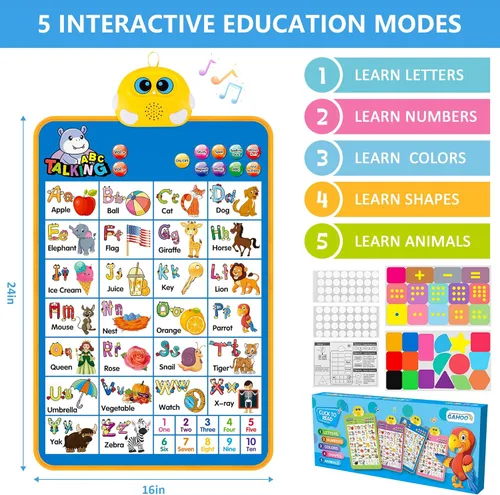 Miniatura 5 de Tabla electrónica de pared del alfabeto, ABC hablante, 123s, póster musical, juguetes de aprendizaje para niños pequeños de 1 a 3 años, juguete