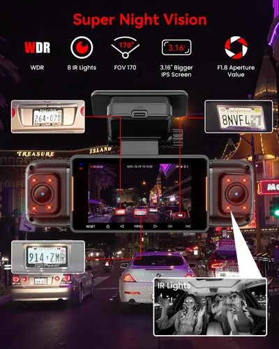 Miniatura 4 de Cámara de tablero N5 PRO 4K de 4 canales, vista panorámica de 360°, trasera e interior de 1080P, WiFi 5G 6 - hasta 10MB/s, GPS integrado, visión