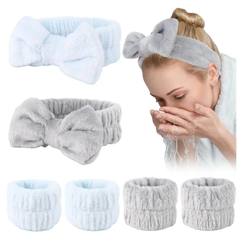 Miniatura 20 de WHAVEL Juego de 6 diademas y pulseras de spa, cintillo de lavado facial, muñequeras para lavar la cara, maquillaje, cuidado de la piel, banda
