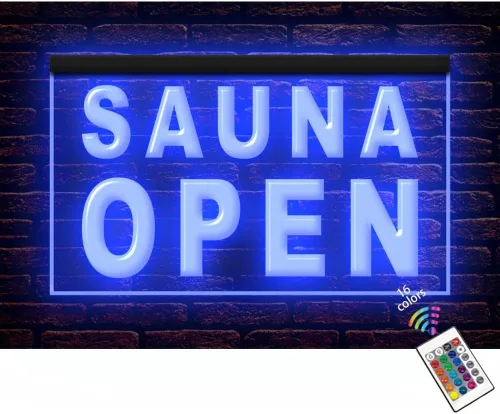 160029 Sauna Open Shop - Letrero de neón con luz LED para salón de belleza (12 x 8 pulgadas, 16 colores por control remoto)