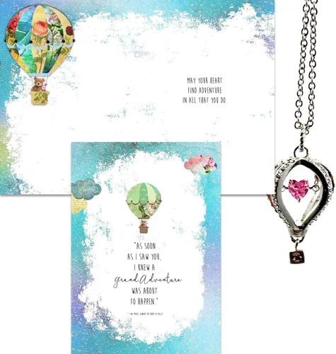 Miniatura 9 de Smiling Wisdom - Tarjeta de felicitación con texto en inglés "I Knew a Grand Adventure Was About to Happen" y globo aerostático con juego de regalo