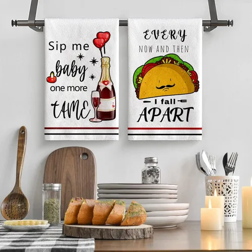 Miniatura 3 de Toallas de Cocina Divertidas y Paños de Cocina, Juegos de 4 Toallas de Cocina con Dichos de Queso Bundts, Toalla de Té Absorbente de Secado