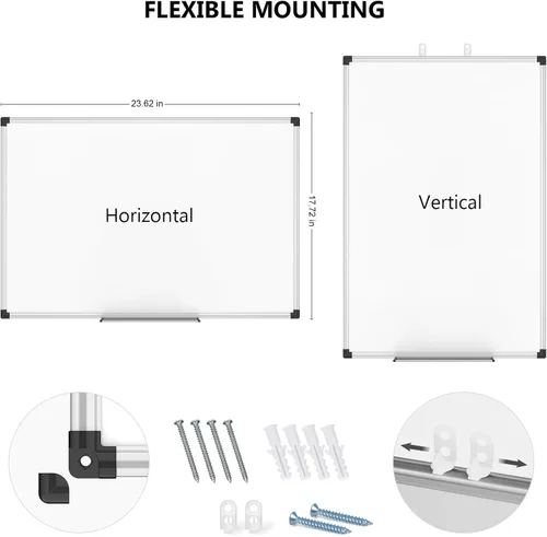 Miniatura 2 de XBoard Pizarra Blanca Magnética de Borrado en Seco de 24 x 18 Pulgadas, Pequeña Pizarra Blanca Colgante para Pared con Bandeja para Marcadores