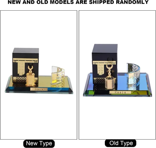 Miniatura 8 de Hztyyier Kits de modelo de arquitectura de mezquita 3D, arte islámico con diseño de Kaaba chapado en oro para decoración de escritorio de oficina