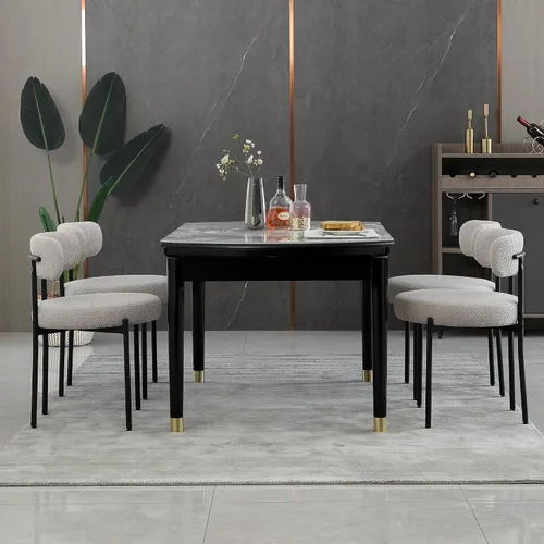 Miniatura 10 de Juego de 2 sillas de comedor negras redondas tapizadas de bouclé para el comedor, sillas de cocina modernas de mediados de siglo con respaldo curvo