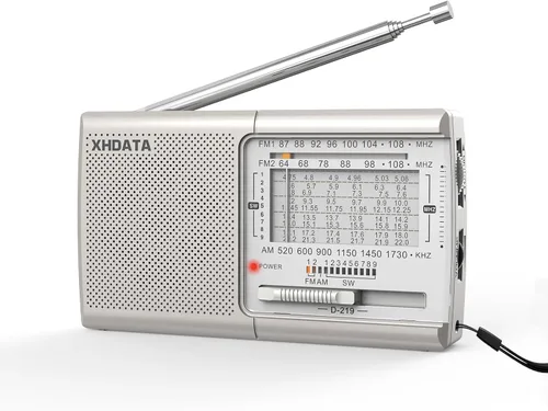 XHDATA D219 Radios Portátiles AM FM con Fuerte Recepción Diseño Compacto, Pequeña Radio Transistor Operada con Pilas (AA) Altavoz de Sonido Claro