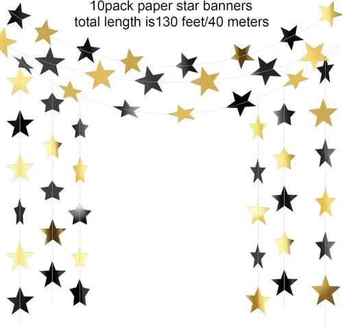 Miniatura 2 de Patelai Guirnalda de estrellas con purpurina 2026, decoración de graduación de 130 pies, pancarta colgante de estrella para fiesta, cumpleaños