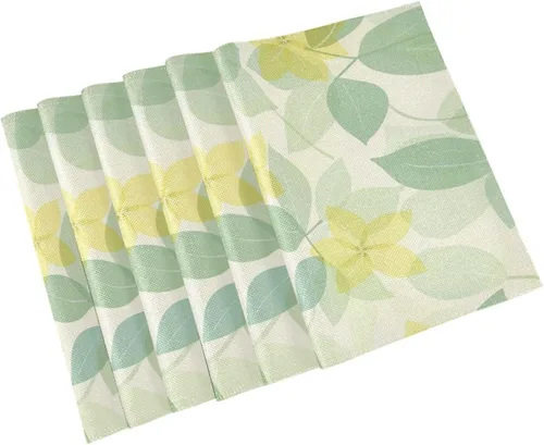 Miniatura 9 de Manteles individuales limpiables personalizados con flores suaves y frescas, color amarillo limón, verde claro, para mesa de comedor, rústico