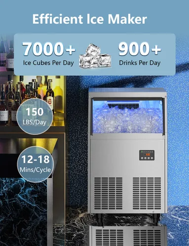 Miniatura 2 de Coolski Máquina comercial para hacer hielo, 150 libras/24 horas, máquina de hielo debajo del mostrador con almacenamiento de hielo de 35 libras