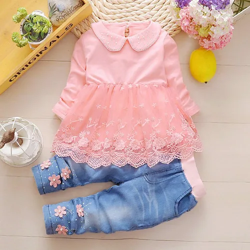 Miniatura 3 de 19.7 ft-4years - Conjunto de ropa de mezclilla para niñas y bebés (3-4, naranja), Naranja