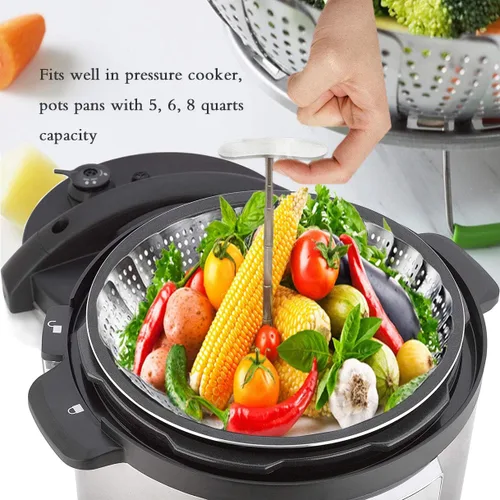 Miniatura 2 de Cesta de vapor, cesta de vapor vegetariana para cocinar de acero inoxidable plegable para verduras con mango central extraíble extensible extensible