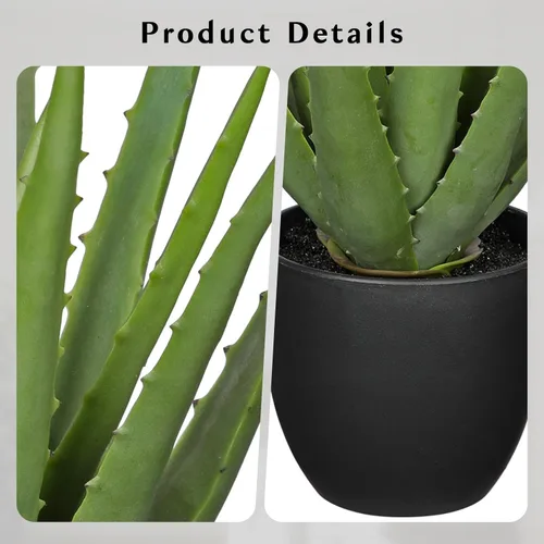 Miniatura 4 de GnFlus Plantas suculentas falsas de aloe vera de 13 pulgadas, suculentas artificiales grandes con maceta negra, planta de aloe sintético en maceta
