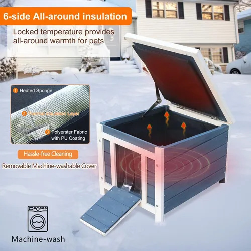 Miniatura 3 de Casa para gatos resistente a la intemperie para gatos al aire libre en invierno, refugio para gatos al aire libre 100% aislado en todo el perímetro