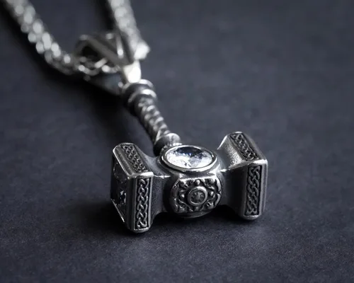 Miniatura 31 de Viking Thors Hammer Necklace Pendant - Vegvisir Aegishjalmur Helm of Awe Raven Huginn Muninn Pendant Necklace Amulet Talisman - Thor Necklace