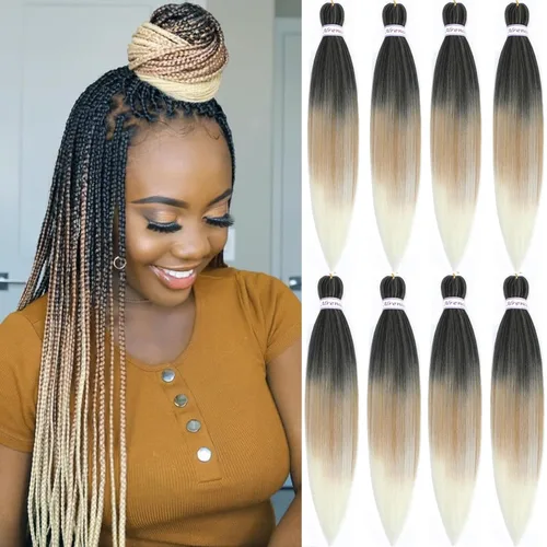 Miniatura 86 de Alrence Cabello estirado para hacer trenzas, trenza larga de 30 pulgadas, 8 paquetes, extensiones profesionales de trenzado de cabello sintético, 1b#