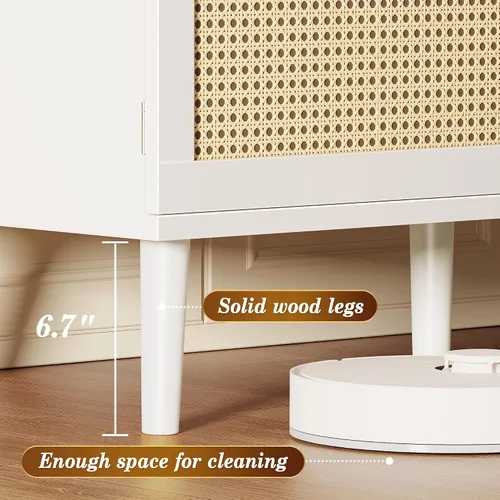 Miniatura 6 de SUPERJARE Soporte de TV para TV de 65 pulgadas, centro de entretenimiento con estante ajustable, consola de TV de ratán con 2 gabinetes, consola