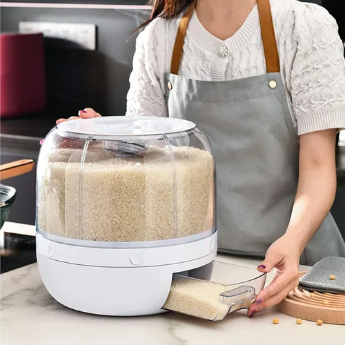 Miniatura 3 de Contenedor de almacenamiento de cereales y cereales de 13.2 libras, dispensador redondo giratorio de 360°, organizador de cocina de 6 compartimentos