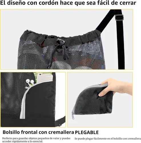 Miniatura 3 de Mochila de cordón BeeGreen para hombres y mujeres atlética para el gimnasio, deportes, entrenamiento, playa, natación, Negro, X-Grande