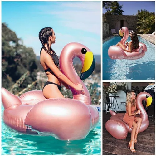 Miniatura 4 de Jasonwell Flotador inflable gigante de flamenco para piscina con válvulas rápidas, flotador de verano para playa, piscina de descanso, balsa