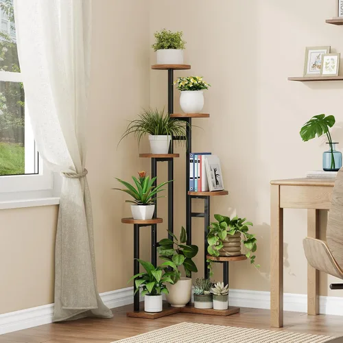 Miniatura 4 de HOOBRO Soporte de esquina para plantas de interior, estante de 7 niveles para múltiples plantas de interior, organizador de esquina para plantas