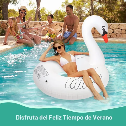 Miniatura 4 de FlyfreeU - Flotadores inflables de cisne con luces coloridas, anillos flotantes de natación de cisne que cambian de color con luz LED solar, 42