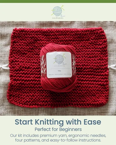 Miniatura 4 de mindfulknits - Kit de tejido de toalla para principiantes - Incluye hilo de tejer 100% algodón + agujas de tejer circulares y aguja de hilo