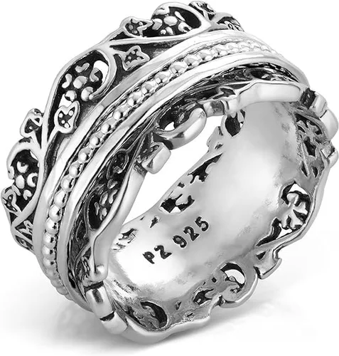 Paz Creations - Anillo giratorio de plata de ley 925 hecho a mano, hipoalergénico, sin níquel ni plomo, fabricado en Israel, plata, oro amarillo,