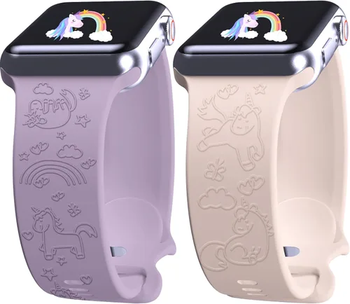 Miniatura 12 de 2 correas grabadas compatibles con Apple Watch Band 1.732 in 1.575 in 1.772 in, correa deportiva de silicona para mujeres y niñas, correa deportiva