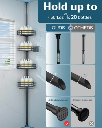 Miniatura 5 de SEIRIONE Estante de Esquina para Ducha con Soporte de Tensión, Instalación Rápida, Organizador de Baño Libre de Óxido para Estante de Bañera