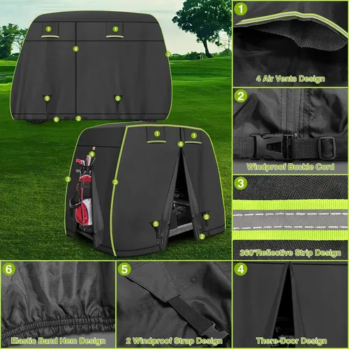 Miniatura 9 de Funda para carrito de golf de 2/4 pasajeros para EZGO, Club Car, Yamaha con tiras reflectantes, protección para todo tipo de clima, impermeable, a