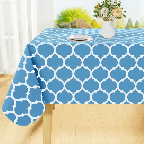 Miniatura 58 de Smiry Mantel redondo de plástico para mesa, mantel de vinilo impermeable con parte trasera de franela para mesas redondas, lavable y a prueba