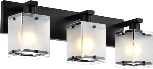 Miniatura 22 de Lámpara de pared negra de WINSHEN, lámpara de tocador de baño de 2 luces, lámpara de montaje en pared sobre espejo para dormitorio, estudio, sala